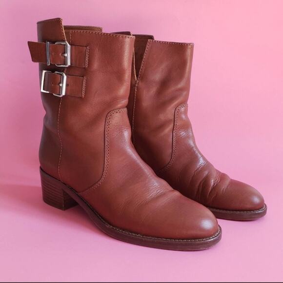 J. Crew Cognac Dean Midshaft Leather Buckle Pull On Boot - Picture 4 of 6